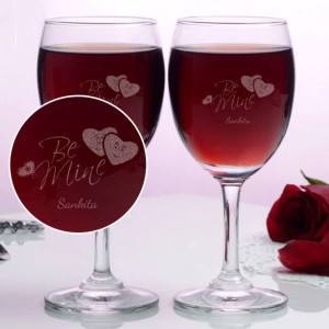 Personalized Be Mine Wine Glasses