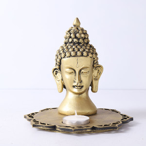 Buddha Head With Decorative Wooden Tray And T Light