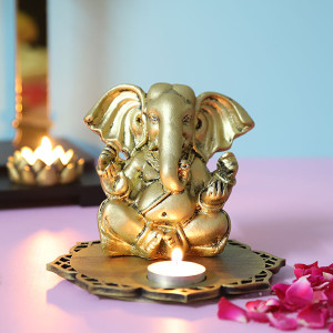 Siddhi Ganesha With Decorative Wooden Tray And T Light