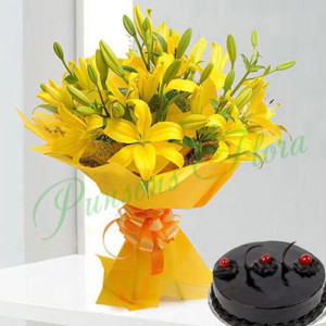 Bright Yellow Asiatic Lilies n Cake