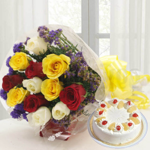 12 Mix Roses with Cake