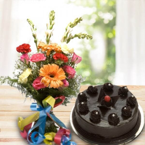 Breathless 16 mix flowers with chocolate cake