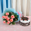 Fresh Blush Flowers 8 Pink Roses with Black Forst Cake